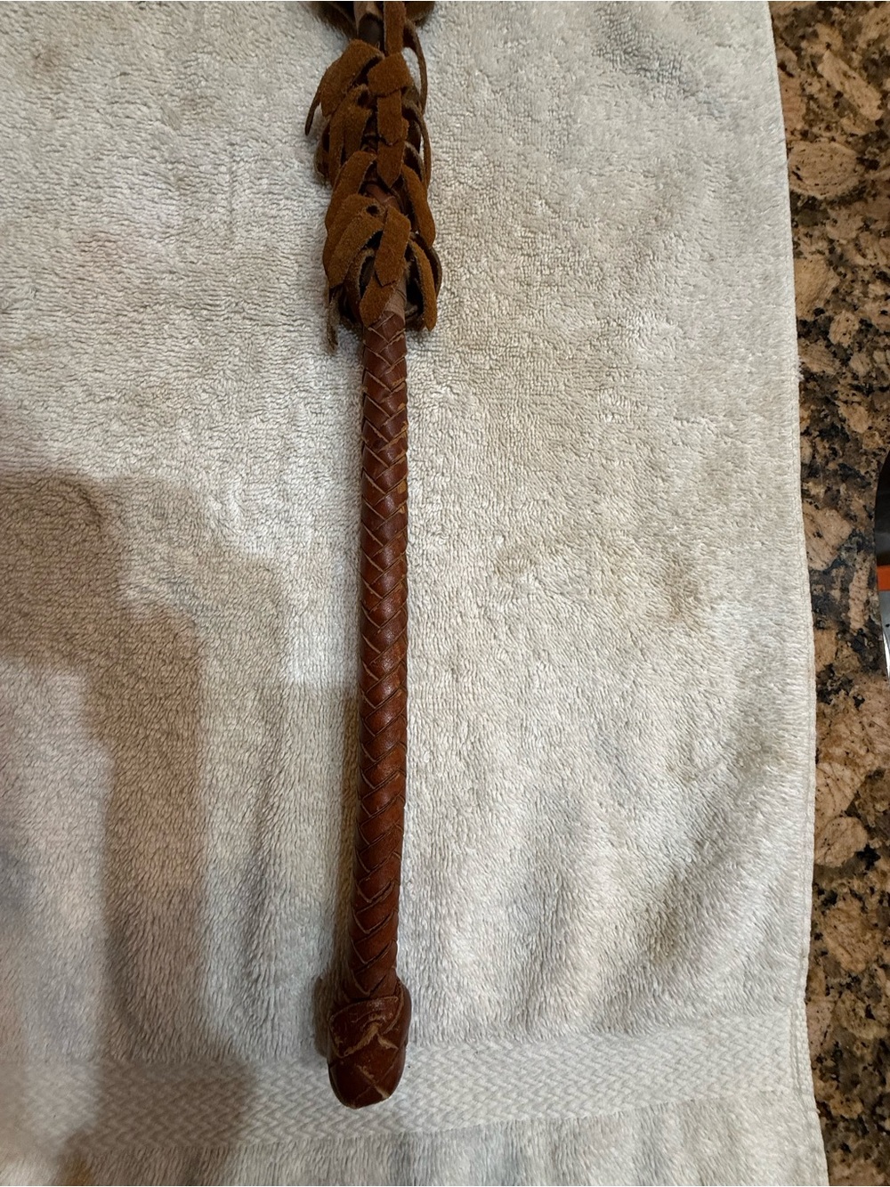Vintage Braided Leather Riding Crop - Brown leather fringed end ( see post )